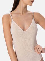 Woman beige crinkle one piece swimsuit Susanne