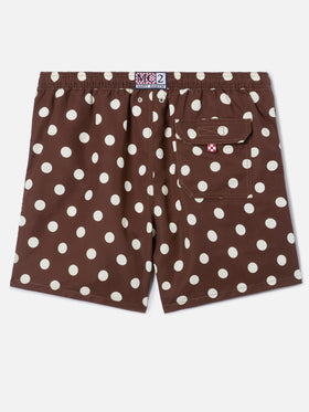 Costume mare Syros marrone con ricamo pois a contrasto
