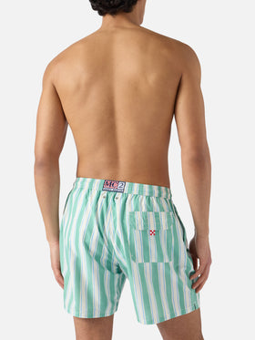 Syros swim shorts with green striped pattern and logo embroidery