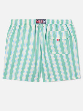 Syros swim shorts with green striped pattern and logo embroidery