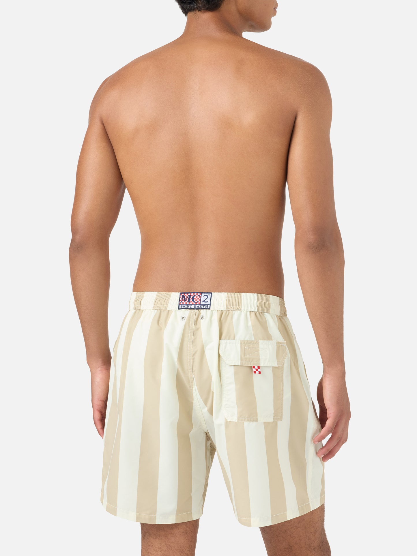 Syros swim shorts with white and beige striped print