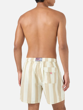Syros swim shorts with white and beige striped print