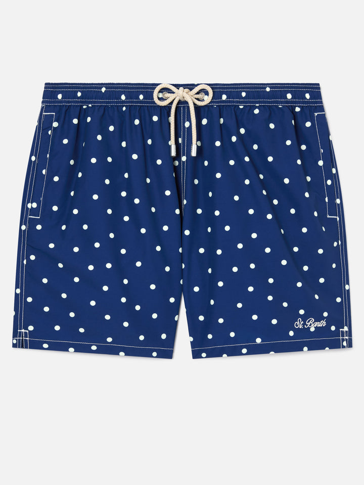 Syros swim shorts in blue with polka dot embroidery