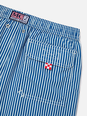 Syros Jr swim shorts thin striped with St. Barth embroidery