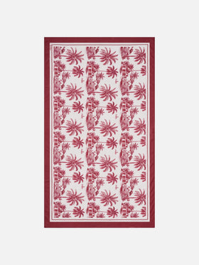 Langer Thaiti-Pareo aus Seidenmischung mit burgunderfarbenem Toile-de-Jouy-Print 