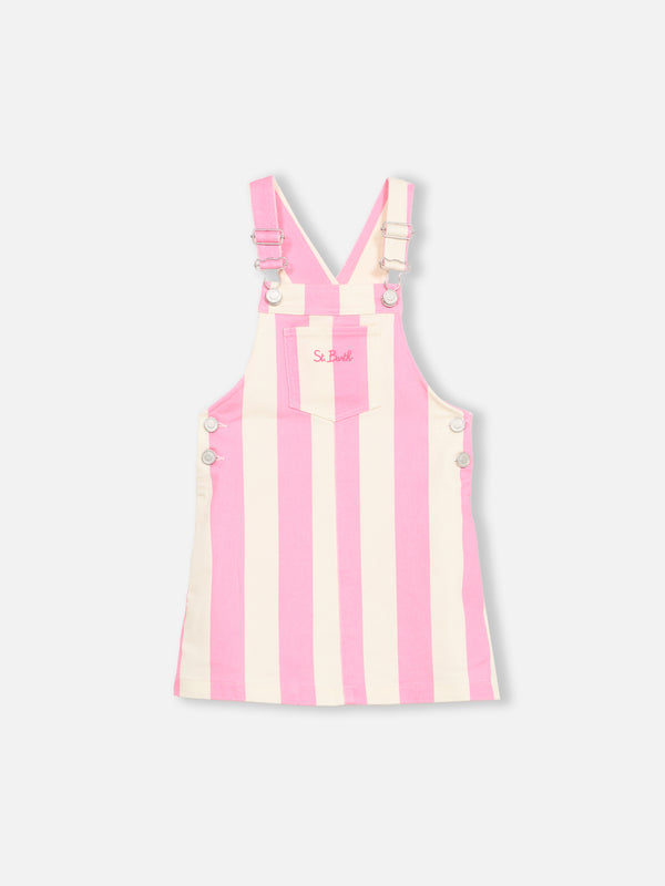 Girl pink striped denim short overall Tecla Jr