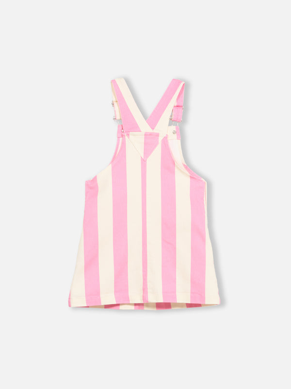 Girl pink striped denim short overall Tecla Jr