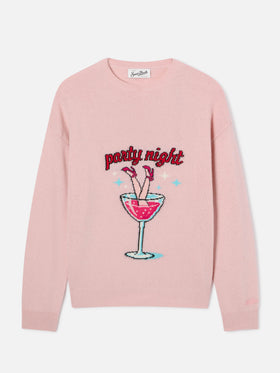Pull col rond en maille Tessa rose en mélange de laine et de cachemire avec broderie Party Night 