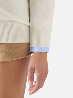 Pull col rond Tessa blanc cassé en mélange de laine et cachemire avec intarsia caniche 