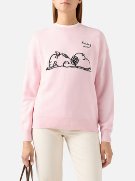 Maglia girocollo Tessa rosa in misto lana e cashmere con intarsio Snoopy | Special edition