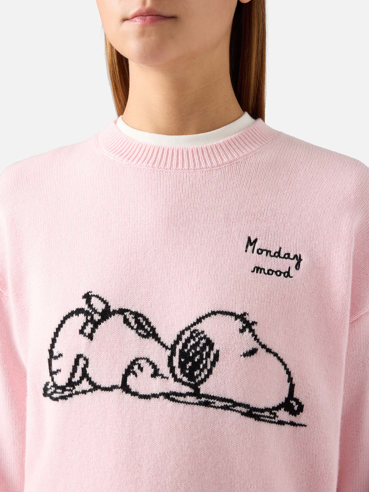 Maglia girocollo Tessa rosa in misto lana e cashmere con intarsio Snoopy | Special edition