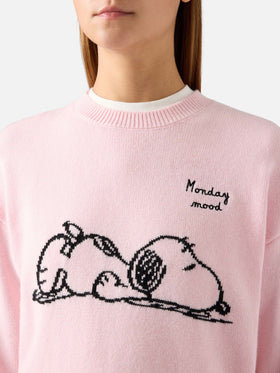 Maglia girocollo Tessa rosa in misto lana e cashmere con intarsio Snoopy | Special edition