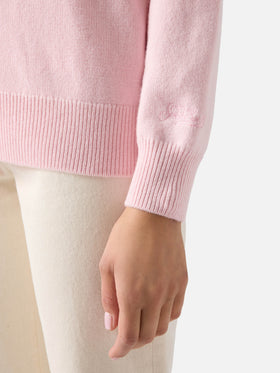 Maglia girocollo Tessa rosa in misto lana e cashmere con intarsio Snoopy | Special edition