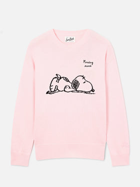 Maglia girocollo Tessa rosa in misto lana e cashmere con intarsio Snoopy | Special edition