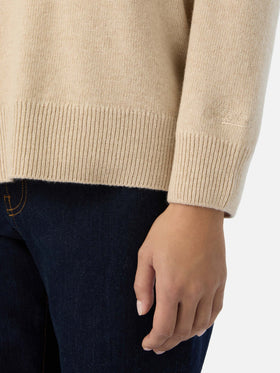 Jersey de cuello redondo Tessa beige en mezcla de lana y cachemira con bordado No Vabbè 