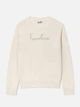 Off white Tessa wool and cashmere blend crewneck knit with Favolosa embroidery