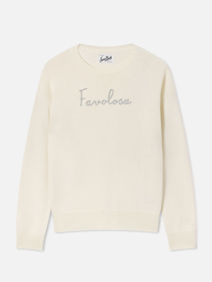 Off-white Tessa Rundhals-Strick aus Wolle und Kaschmir-Mischung mit Favolosa-Stickerei 