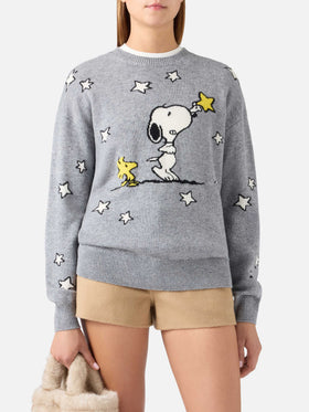 Pull col rond en maille gris Tessa en mélange de laine et cachemire avec intarsia Snoopy | Special edition 