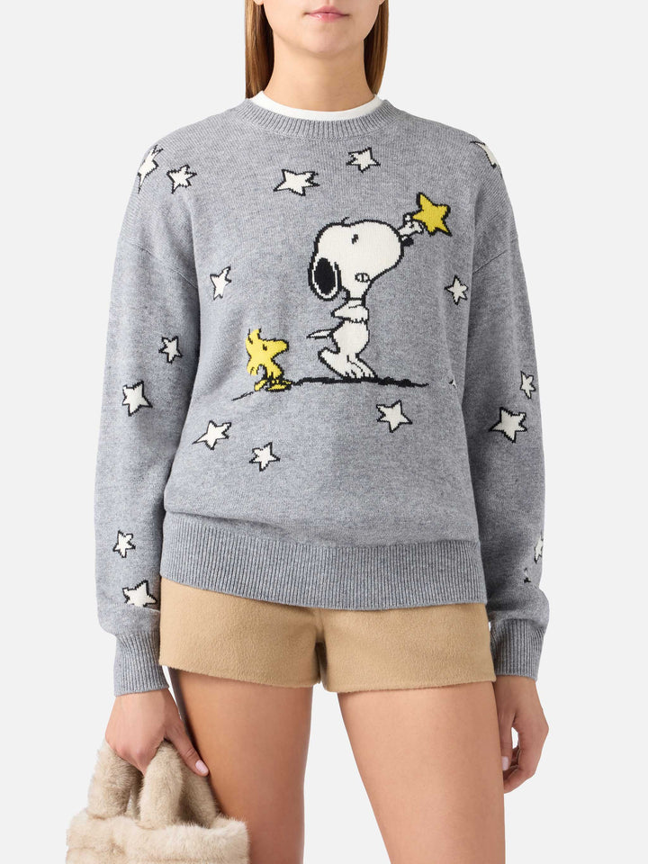 Grey Tessa wool and cashmere blend crewneck knit with Snoopy intarsia | Special edition