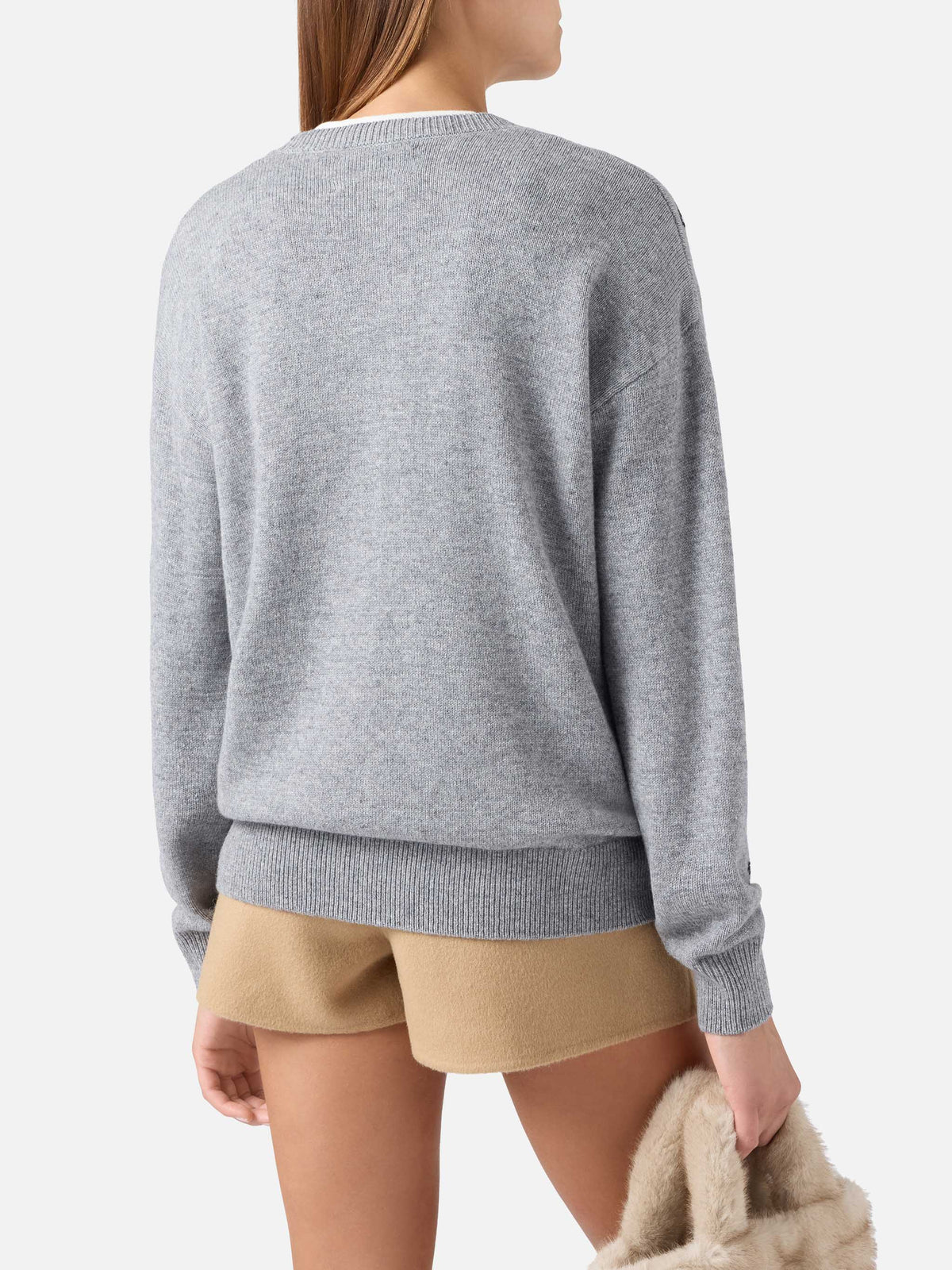 Pull col rond en maille gris Tessa en mélange de laine et cachemire avec intarsia Snoopy | Special edition 