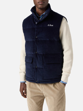 Gilet imbottito in piuma Thunder in corduroy blu navy