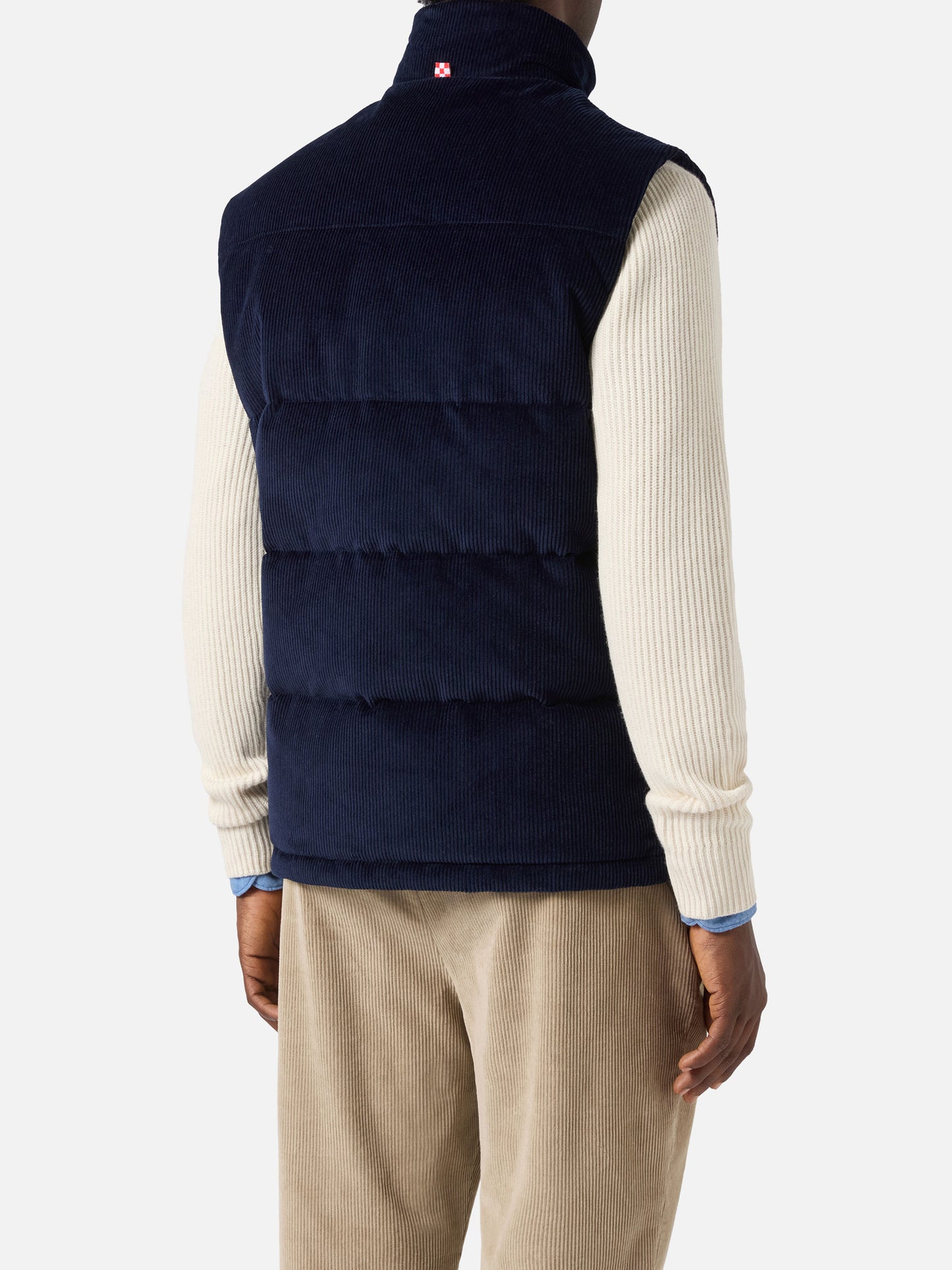 Gilet imbottito in piuma Thunder in corduroy blu navy