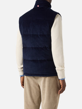Gilet imbottito in piuma Thunder in corduroy blu navy
