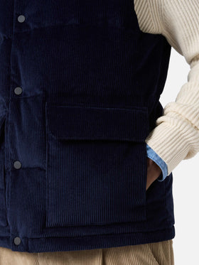 Gilet imbottito in piuma Thunder in corduroy blu navy