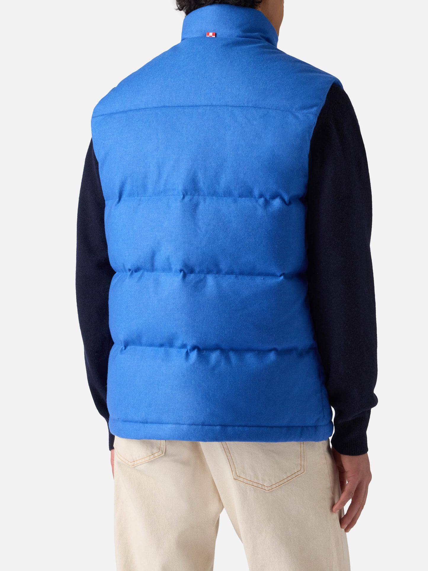 Gilet da uomo imbottito in piuma di lana bluette con tasche