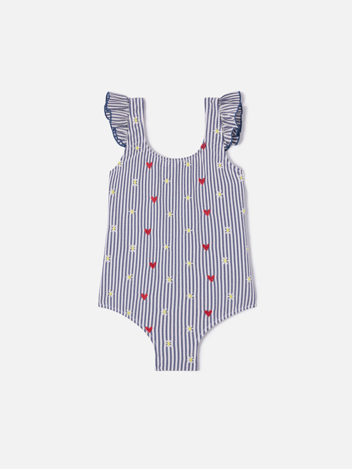 Tilda one-piece swimsuit in striped seersucker with embroidery