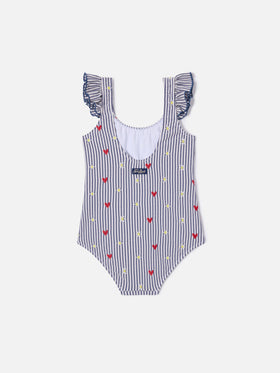 Tilda one-piece swimsuit in striped seersucker with embroidery