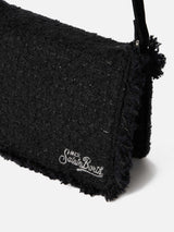 Black tweed cross-body bag Tita with Saint Barth embroidery