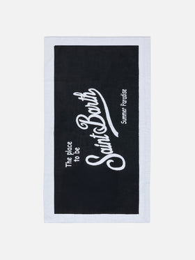 Black terry beach towel with white frame