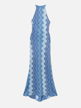 Long Tony dress in blue degradé raschel fabric