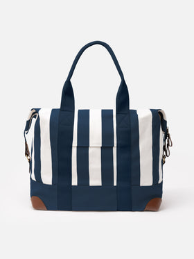 Travel duffel cotton canvas bag with blue striped print