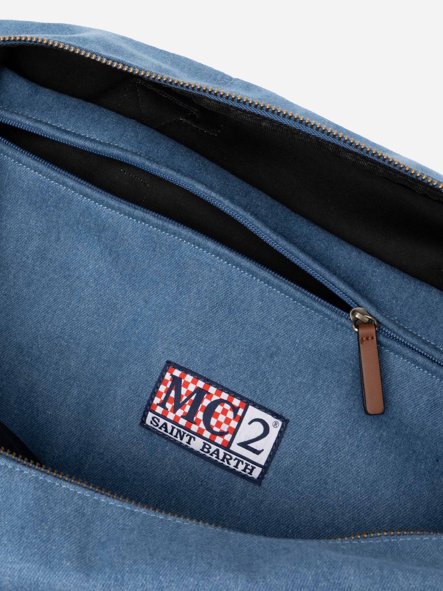 Travel duffel denim bag