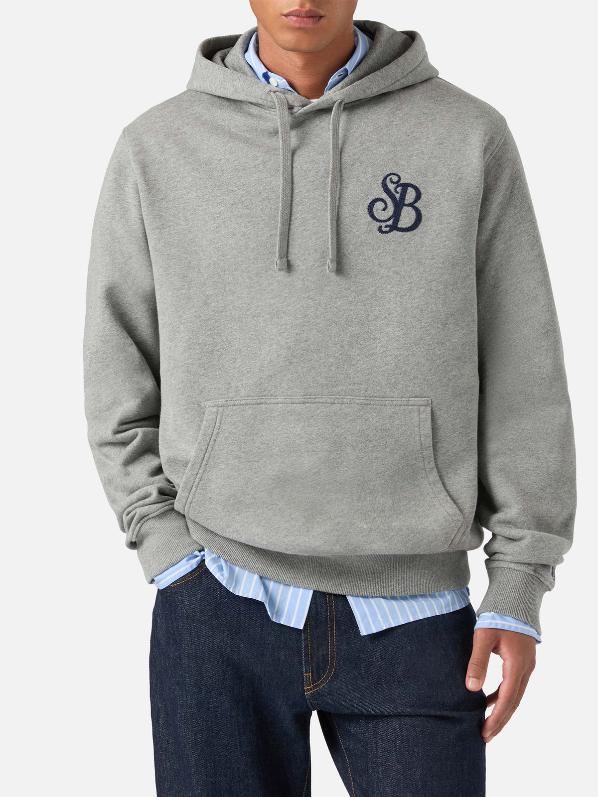Felpa con cappuccio Tribeca grigia in cotone con monogramma SB Legacy