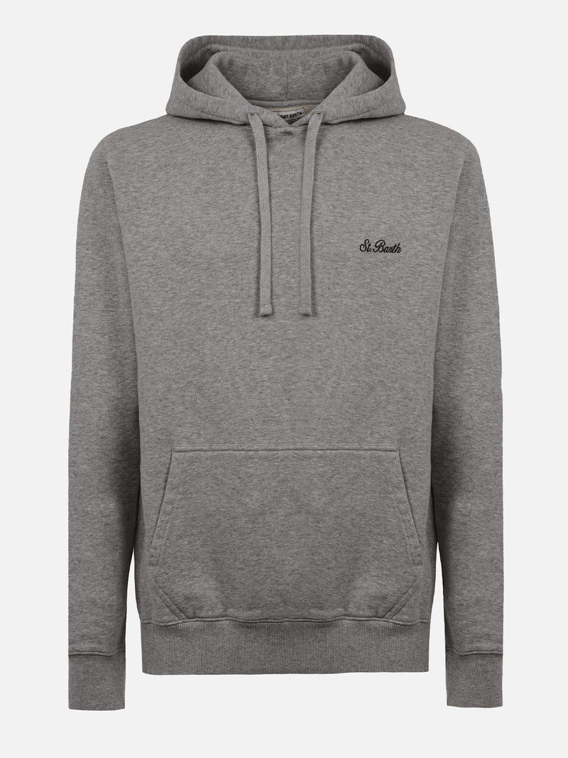 Man mélange grey sweatshirt Tribeca with St. Barth embroidery