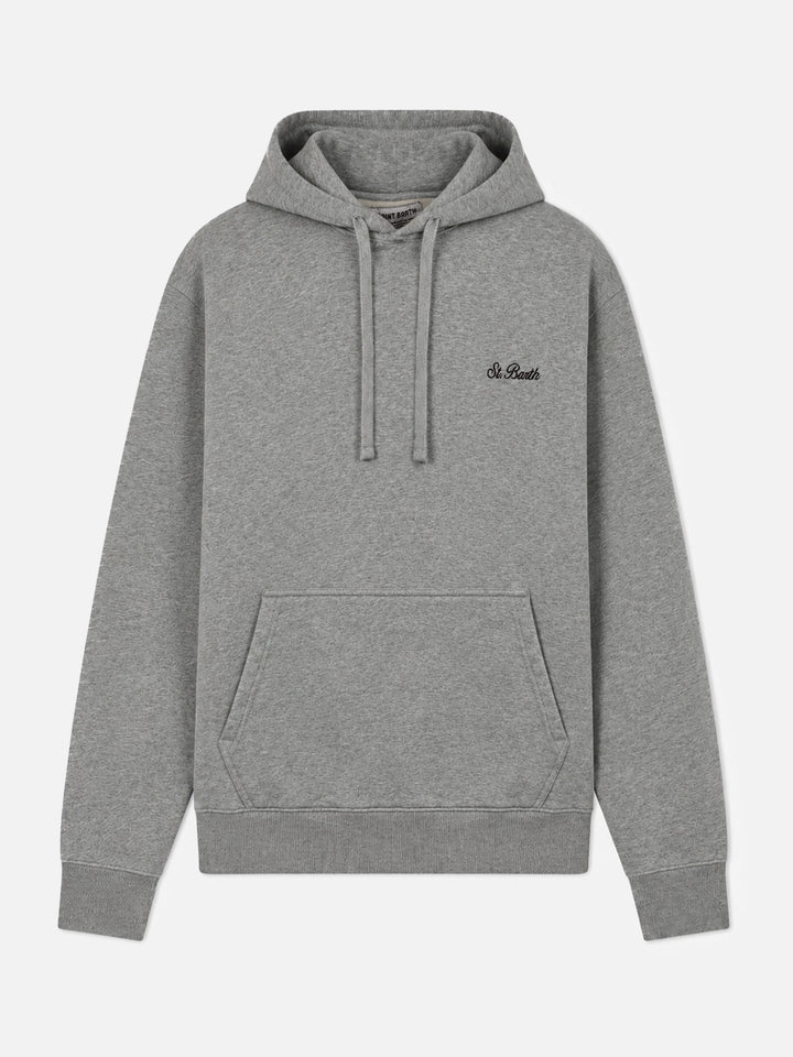 Felpa Tribeca in cotone grigio mélange tinta unita con ricamo logo