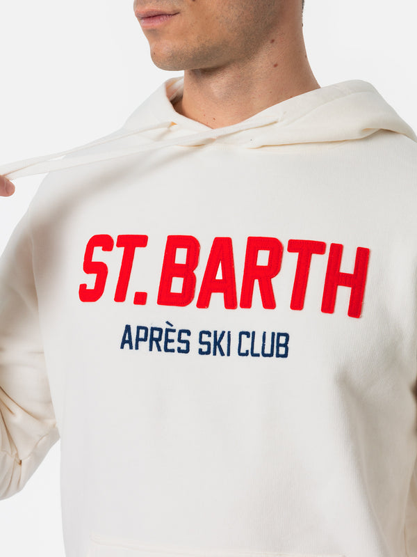 Man white sweatshirt Tribeca with St. Barth apres ski club emboidery