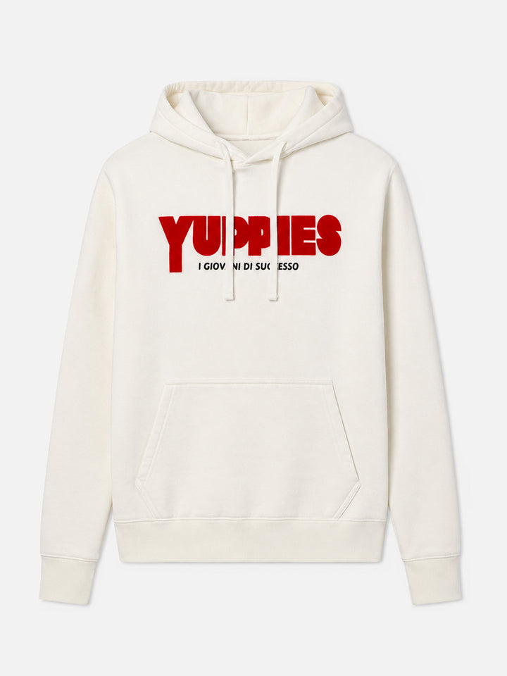 Sudadera con capucha Tribeca de algodón en blanco con estampado flock Yuppies | YUPPIES SPECIAL EDITION 