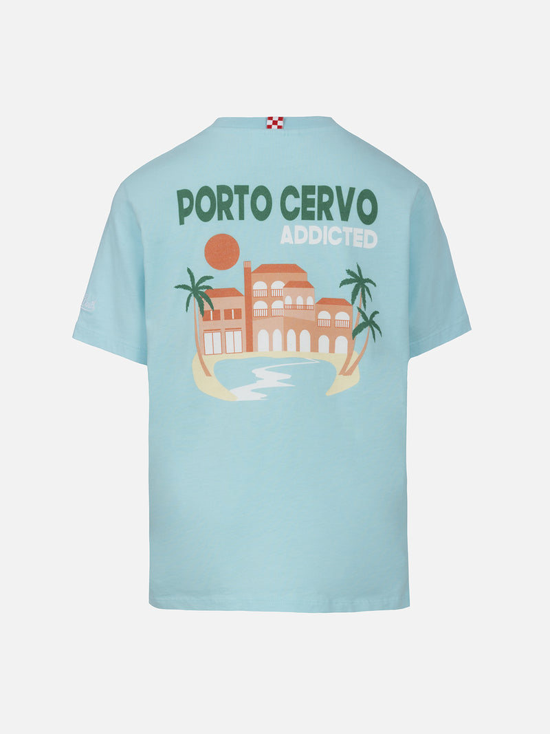 T-shirt da bambino in cotone con stampa di cartoline Porto Cervo addicted