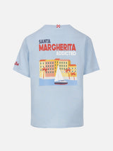 T-shirt da bambino in cotone con stampa di cartoline Santa Margherita addicted