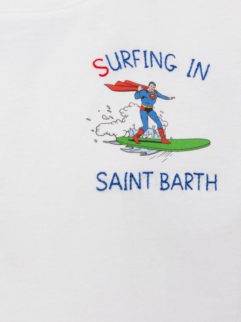 T-shirt in cotone con ricamo Surfing in St. Barth e stampa Superman | MARVEL SPECIAL EDITION