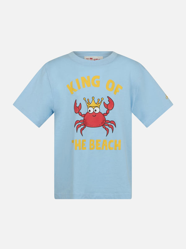 Boy cotton t-shirt with King of the Beach crab print