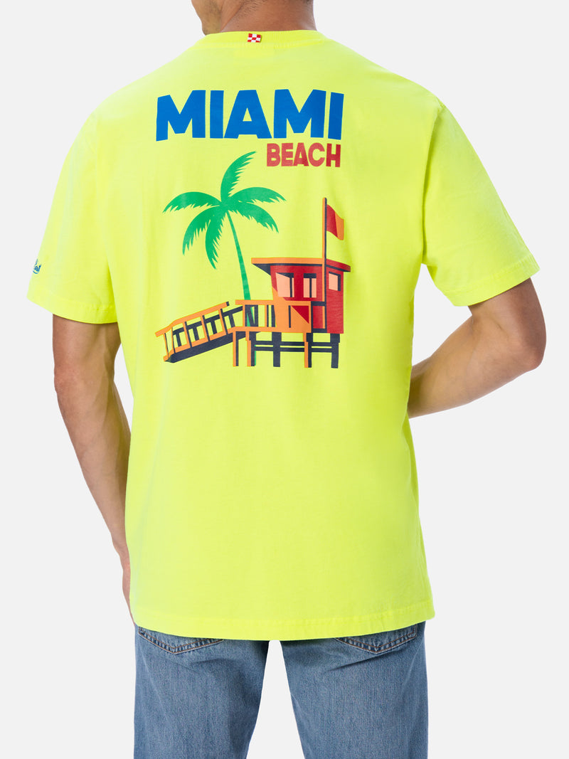 T-shirt da uomo in cotone con stampa piazzata cartolina di Miami Beach