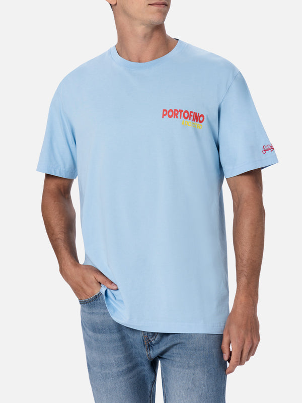 Herren-T-Shirt aus Baumwolle mit platziertem Portofino Addicted-Postkartendruck