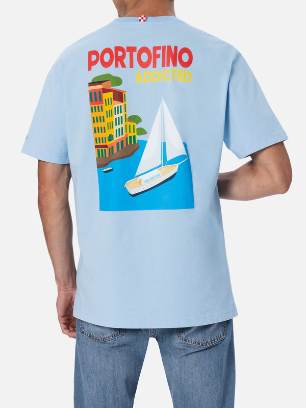 Herren-T-Shirt aus Baumwolle mit platziertem Portofino Addicted-Postkartendruck