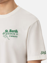 T-shirt Man in cotone offwhite con stampa St. Barth Burger Paradise