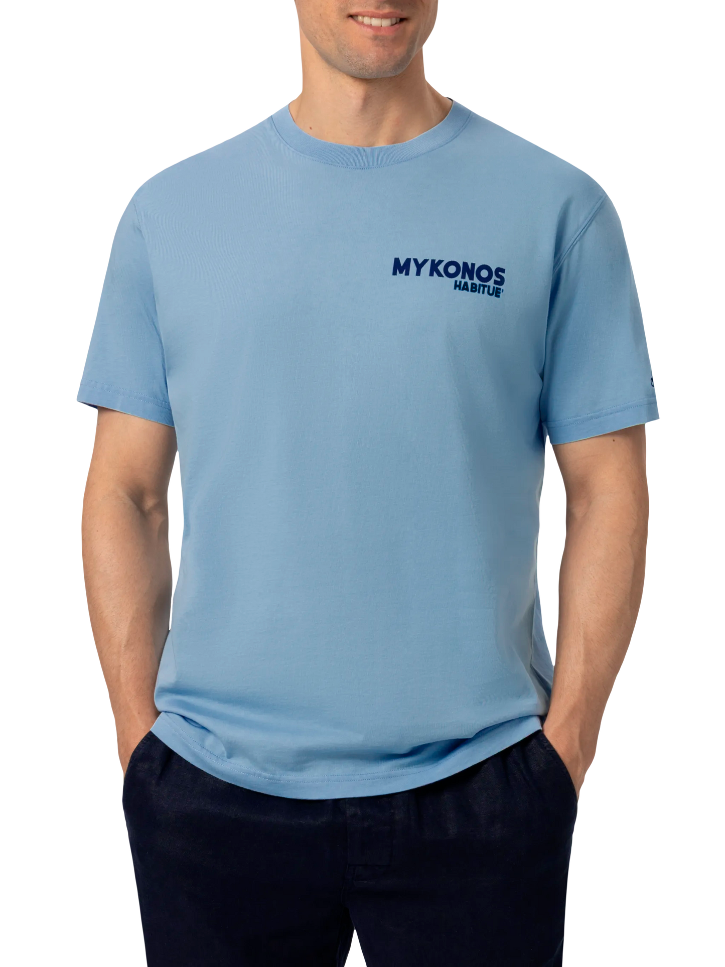 Cotton T-shirt with Mykonos postcard print